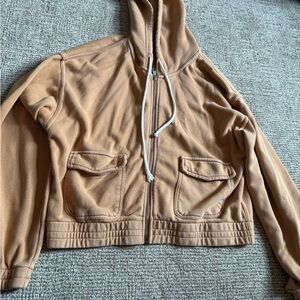 Aerie Light Brown Hoodie with White Accents